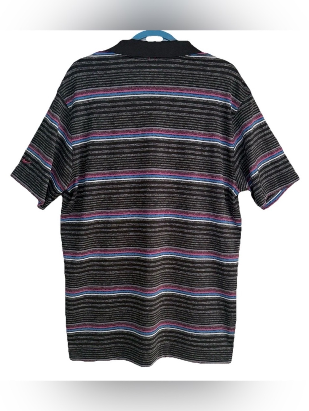 Nike Golf Tour Performance Dri-Fit Polo Shirt Mens Sz L Black Blue Pink Striped - Picture 3 of 7